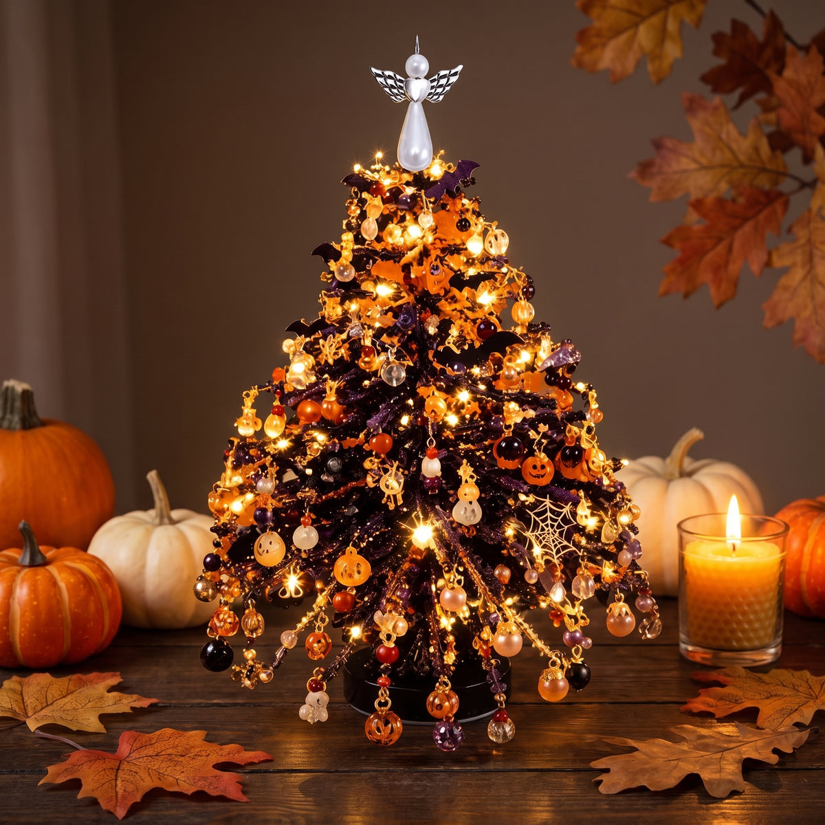 Halloween Glow beaded tree in black and orange